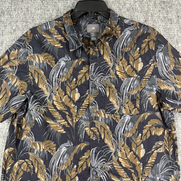 H&M Shirt Mens Extra Large Black Hawaiian Resort Button-Front Short-Sleeve - Picture 3 of 9